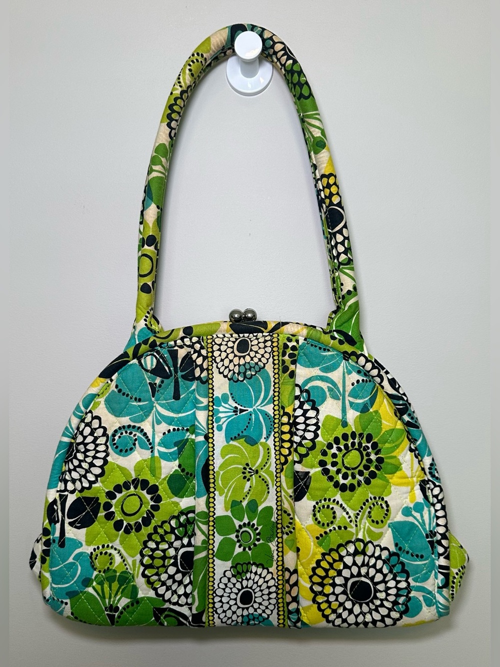 Vera Bradley Limes Up Frame Bag Kiss Lock Floral Quilted Shoulder Purse Grandma